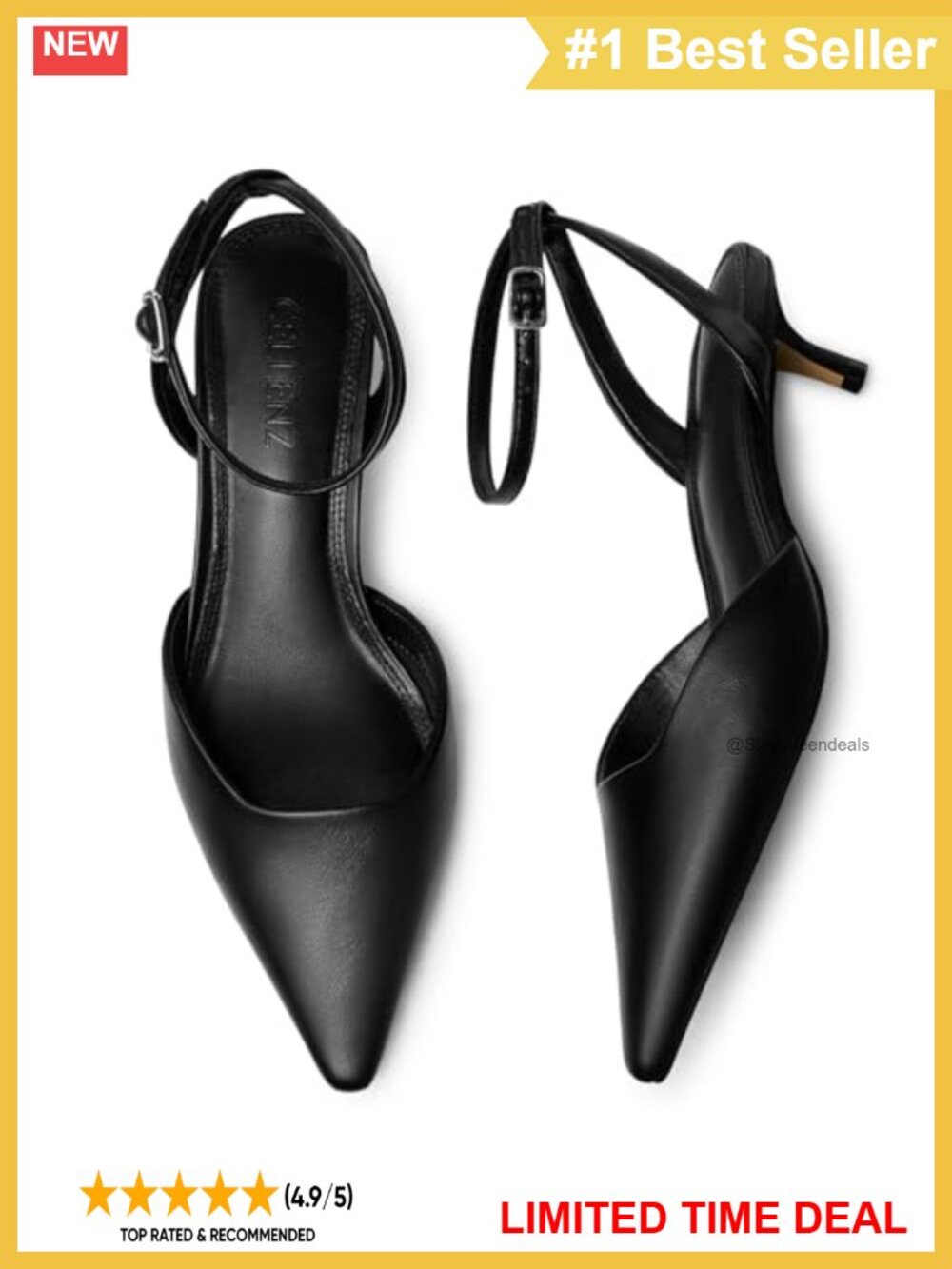 Women's 2 Inch Kitten Heel Pointed Toe Pumps with Ankle Strap